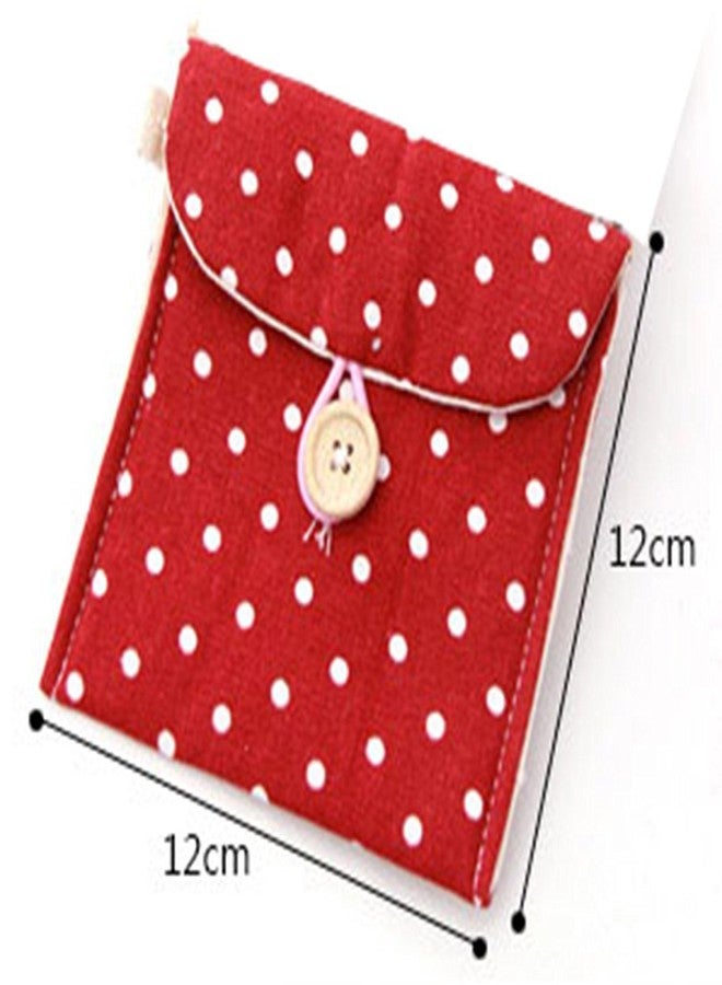 GBSTORE 2 Pcs 1 Red and 1 Blue Sanitary Napkins Bag Menstrual Cup Pouch Nursing Pad Holder Cute Polka Dot Cotton 4.7x4.7 inch Washable Organizer Storage - Image 2
